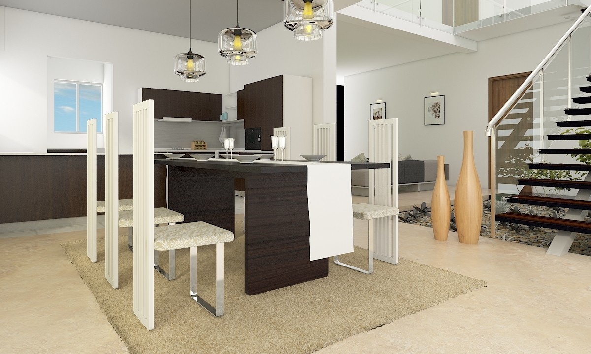 Dark Wood And White 6-Seater Dining Room Design | Livspace