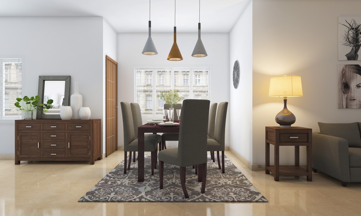 Grey And White 6-Seater Dining Room Design | Livspace