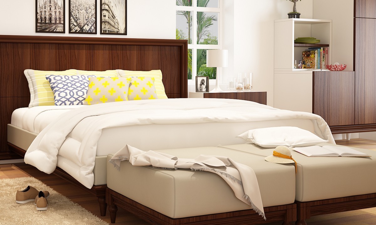 Spacious White And Brown Bedroom Design Livspace