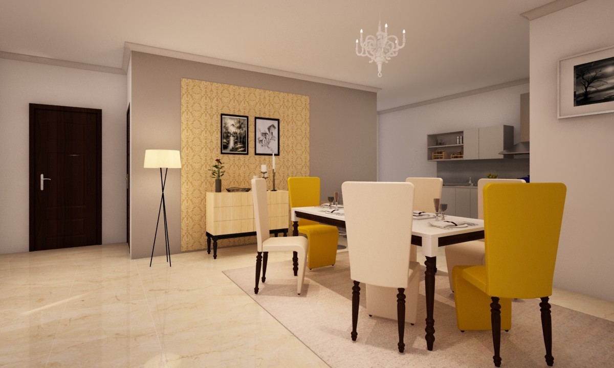 6-Seater White And Yellow Dining Room Design | Livspace
