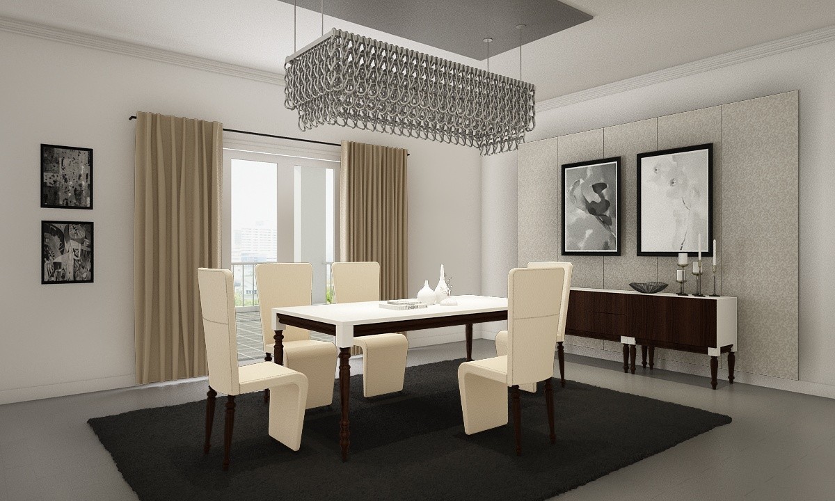 White And Beige 5-Seater Classic Dining Room Design | Livspace